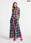 Belted Palazzo Pants - Watercolor Tartan / 2 - Clothing