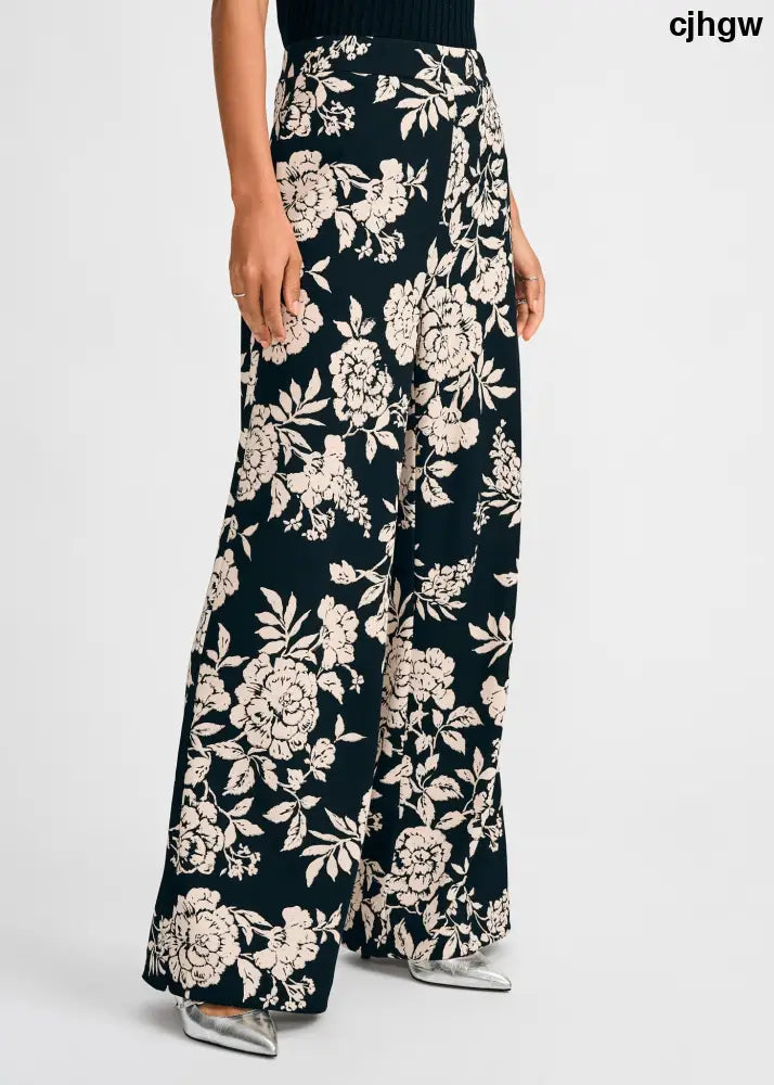 Floral Wide Leg Pant - Black/ Taupe Floral / XS - Clothing