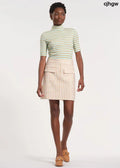 Gingham Patterned A-Line Midi Skirt - Khaki/White Gingham / XS - Clothing