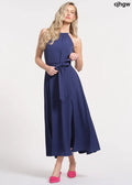 Halter Neckline Neck Tiered Construction Maxi Length Dress - NAVY / 2 - Dresses