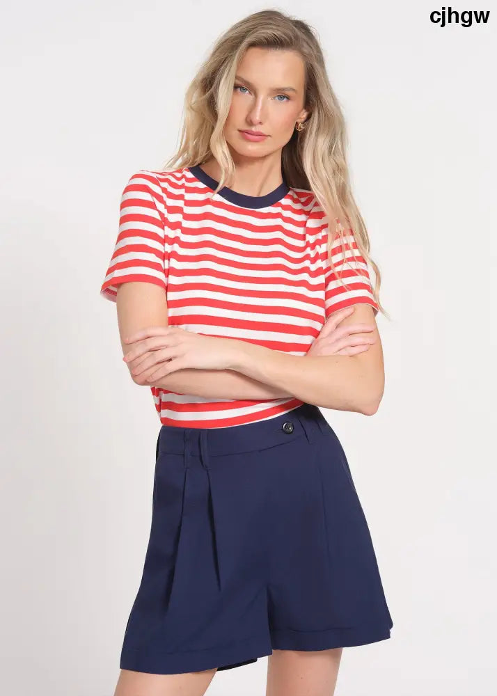 Pleated Linen Shorts - NAVY / 2 - Short Trousers