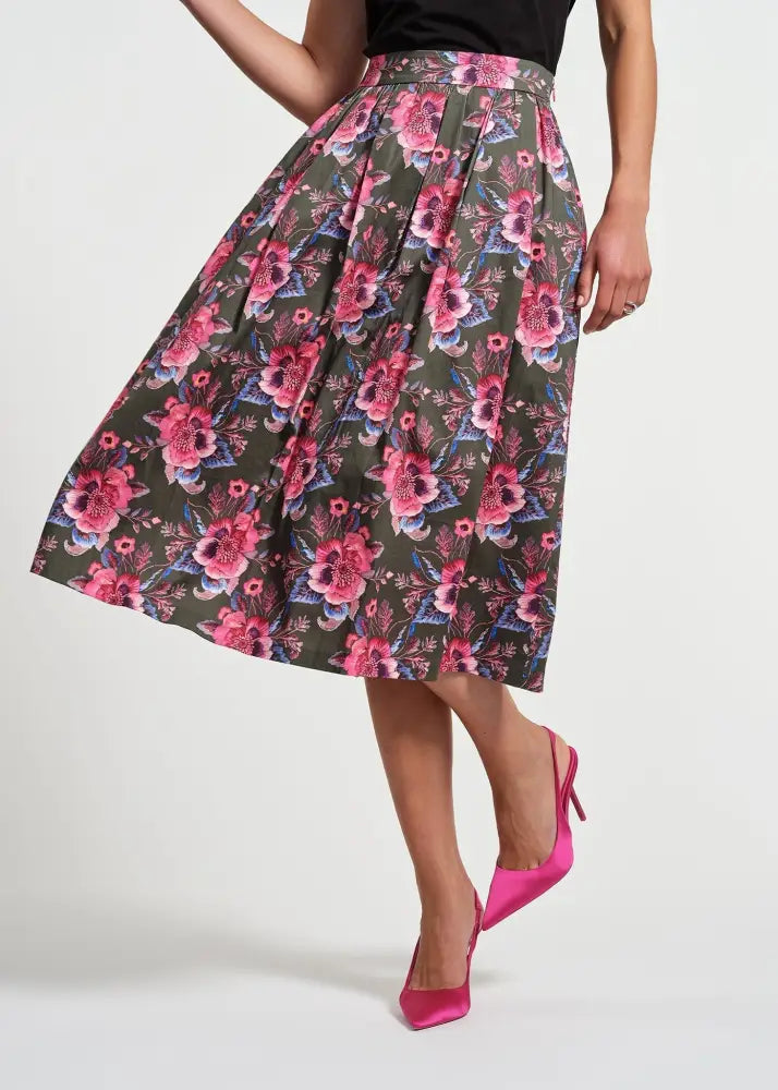 Sateen Midi Full Skirt - Clothing