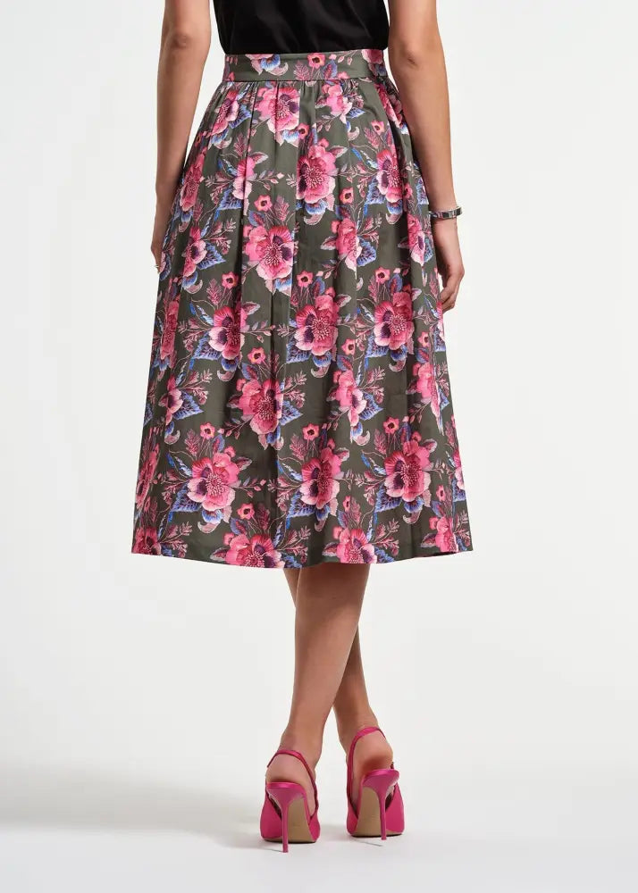 Sateen Midi Full Skirt - Clothing