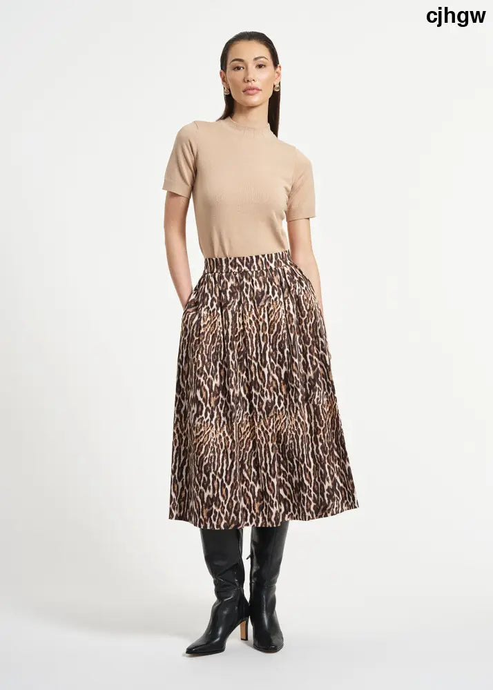 Sateen Midi Full Skirt - Leopard / 2 - Clothing