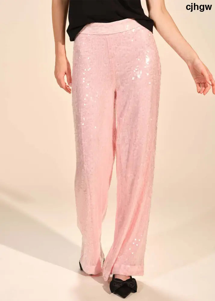 Sequin Wide Leg Pant - Orchid Pink / XS - Clothing