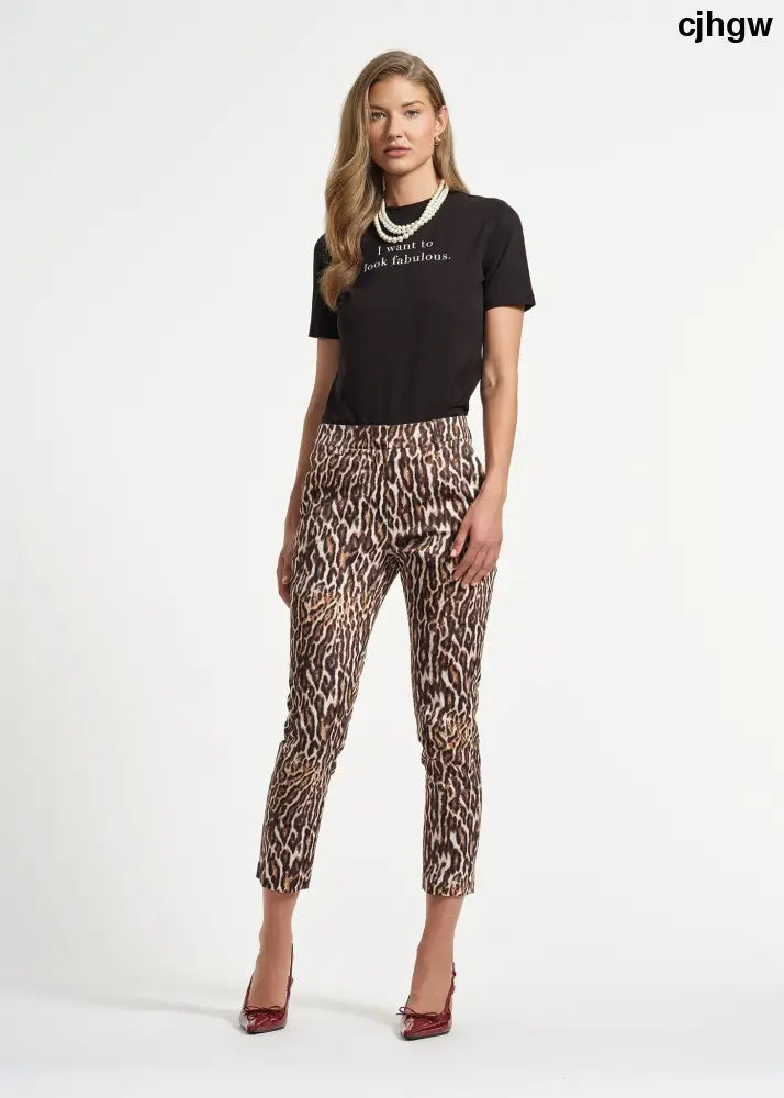Slim Sateen Ankle Pant - Leopard / 2 - Clothing