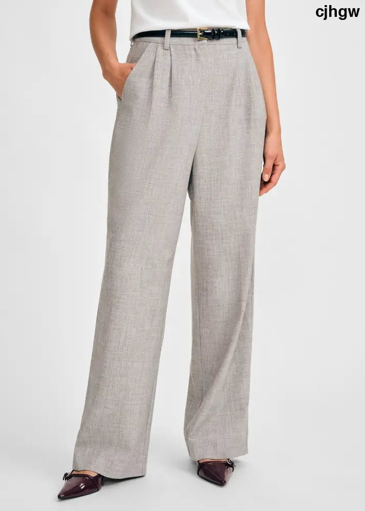 Wide Leg Pleated Pant - Heather Grey / 2 - Clothing