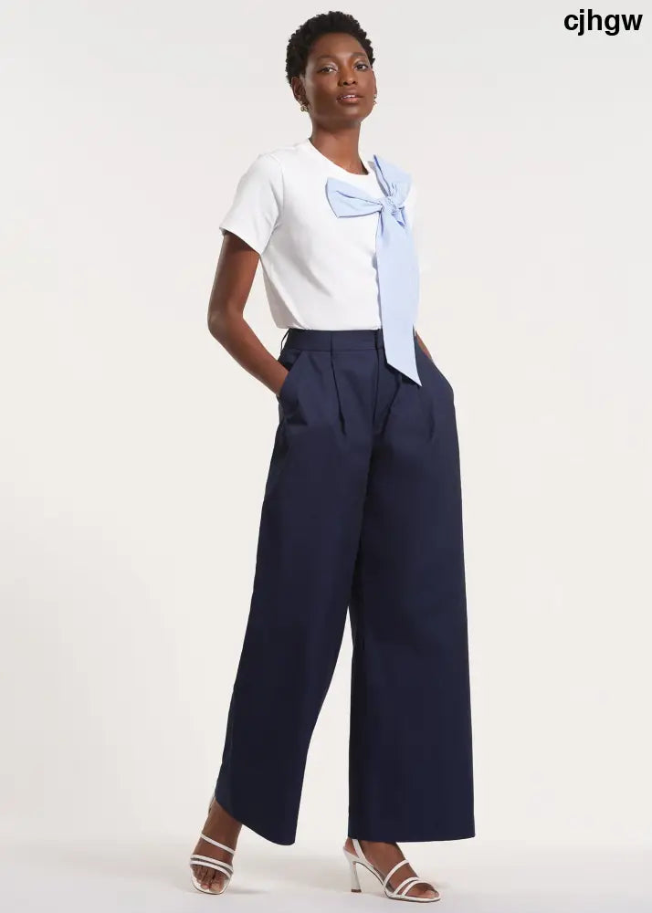Wide Leg Pleated Trousers - Navy / 2 - Clothing