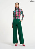Wide Leg Ponte Pant - Green / XS - Clothing
