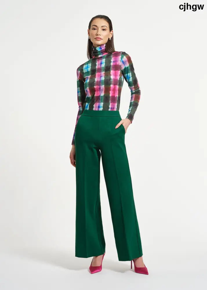 Wide Leg Ponte Pant - Green / XS - Clothing